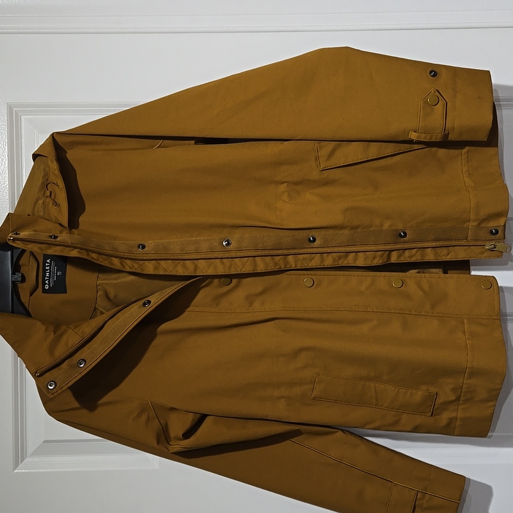 ATHLETA SUTRO RAINOUT TRENCH  HOODED RAIN JACKET COAT XS BRASS YELLOW GOLD - Picture 7 of 15